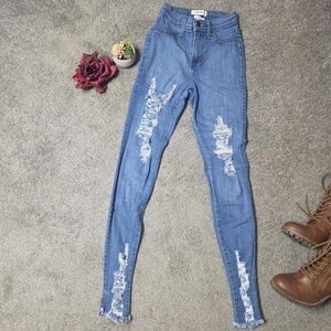 Vibrant M.I.U. Jeggings Distressed Look Size 1 Small Stain on Knee